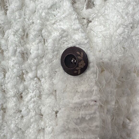 Pol Cardigan Eyelash Ivory Distressed Fuzzy Knit Open Knit Medium - Picture 6 of 8